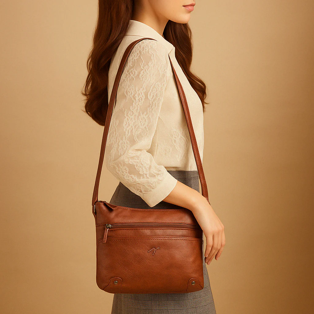 Compact shoulder bag with solid color and elegant finish for women.