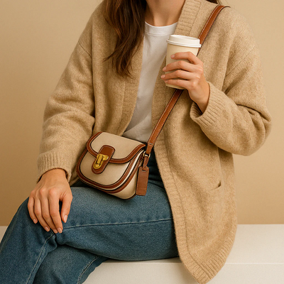 Crossbody bag with flap closure and timeless design for women.