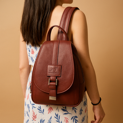 Elegant PU leather backpack with minimalist design for women.