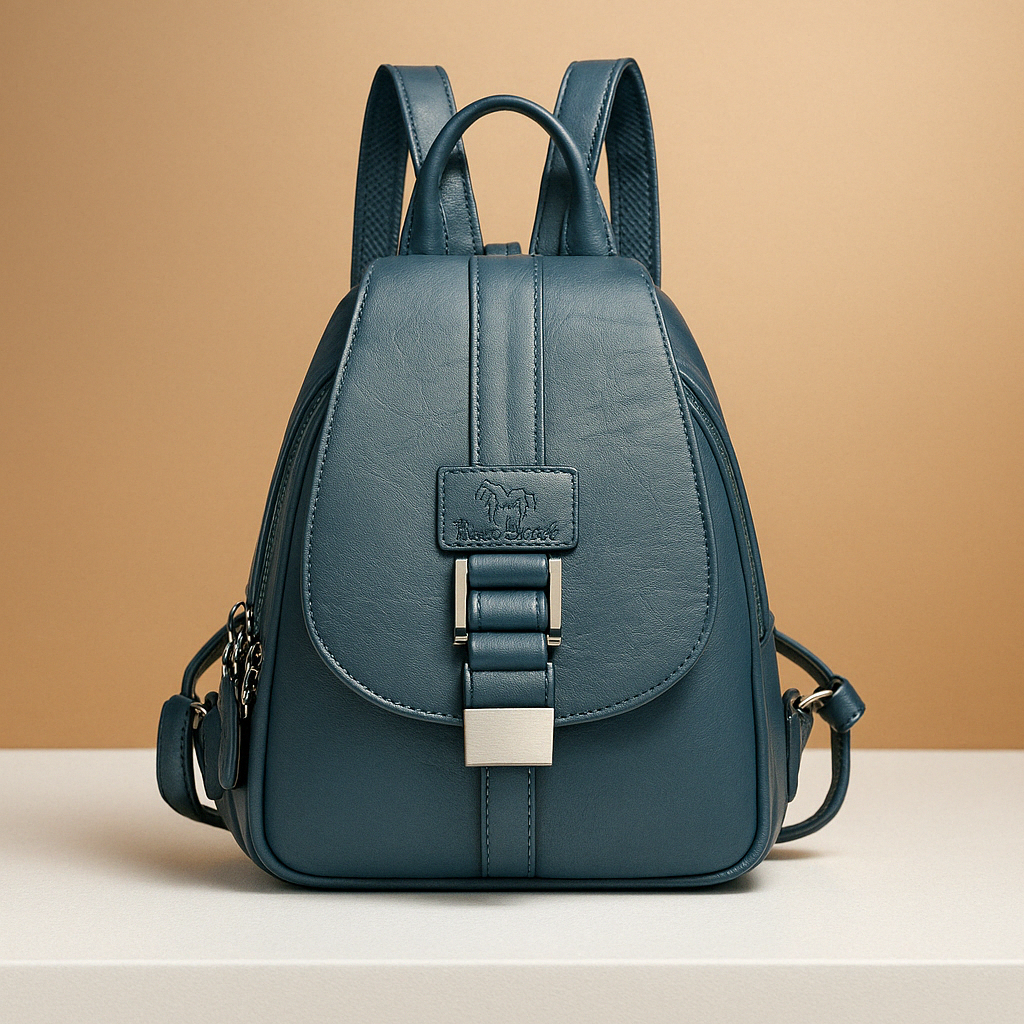 Elegant PU leather backpack with minimalist design for women.