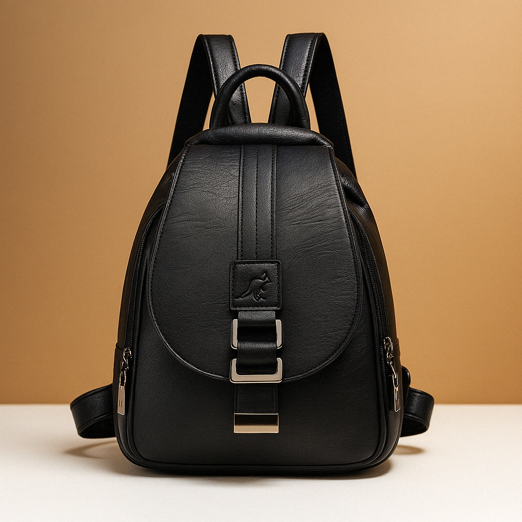 Elegant PU leather backpack with minimalist design for women.